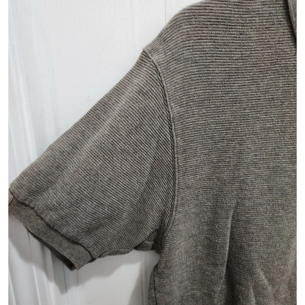 Ralph Lauren CHAPS Gray Ribbed Rib Short Sleeve Polo Shirt Size M 100% Cotton‎